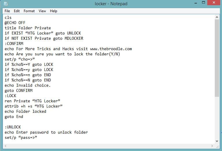 Password Protect Folders in Windows With Notepad Script