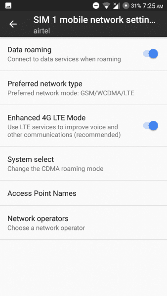 VOLTE Setting in Android 7.1 Nougat