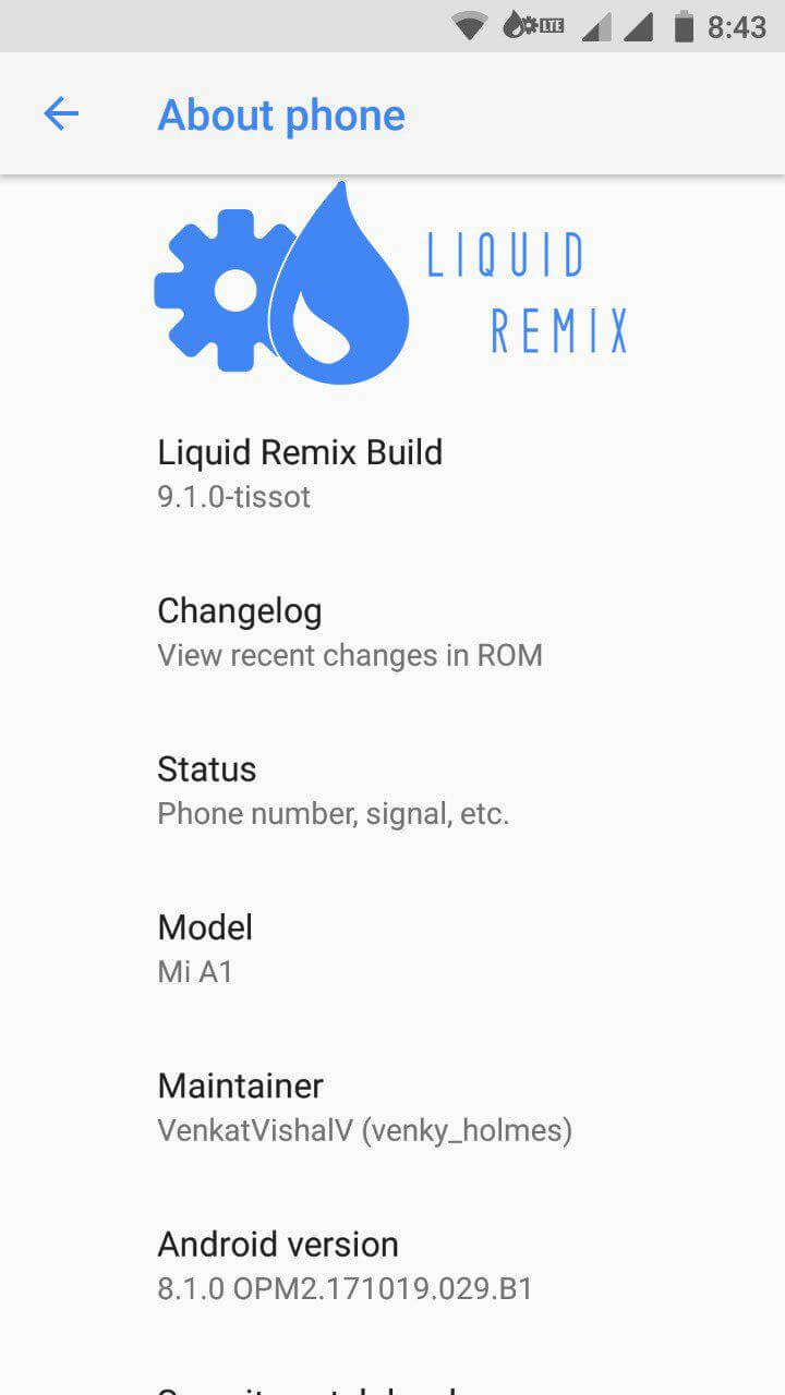 Liquid Remix for Mi A1, Liquid Remix for Xiaomi Mi A1 (tissot) Android 8.1 Oreo
