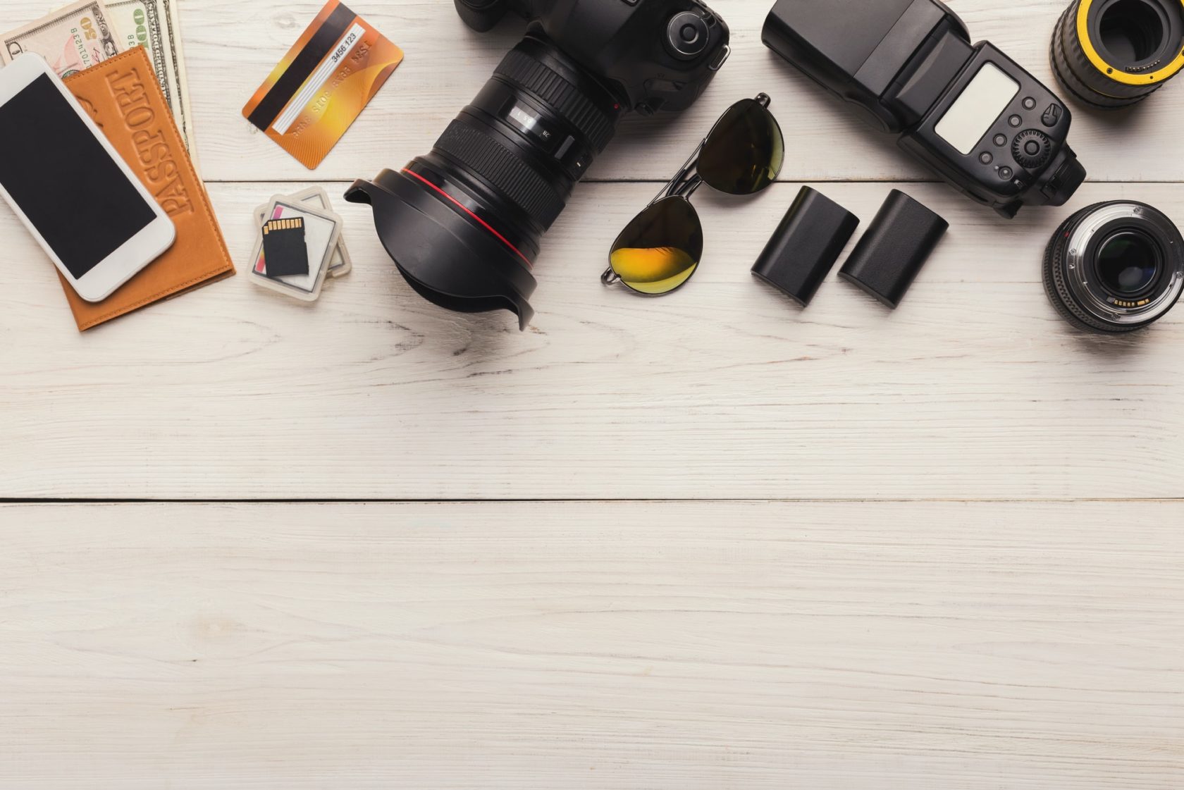 Diverse personal equipment for photographer