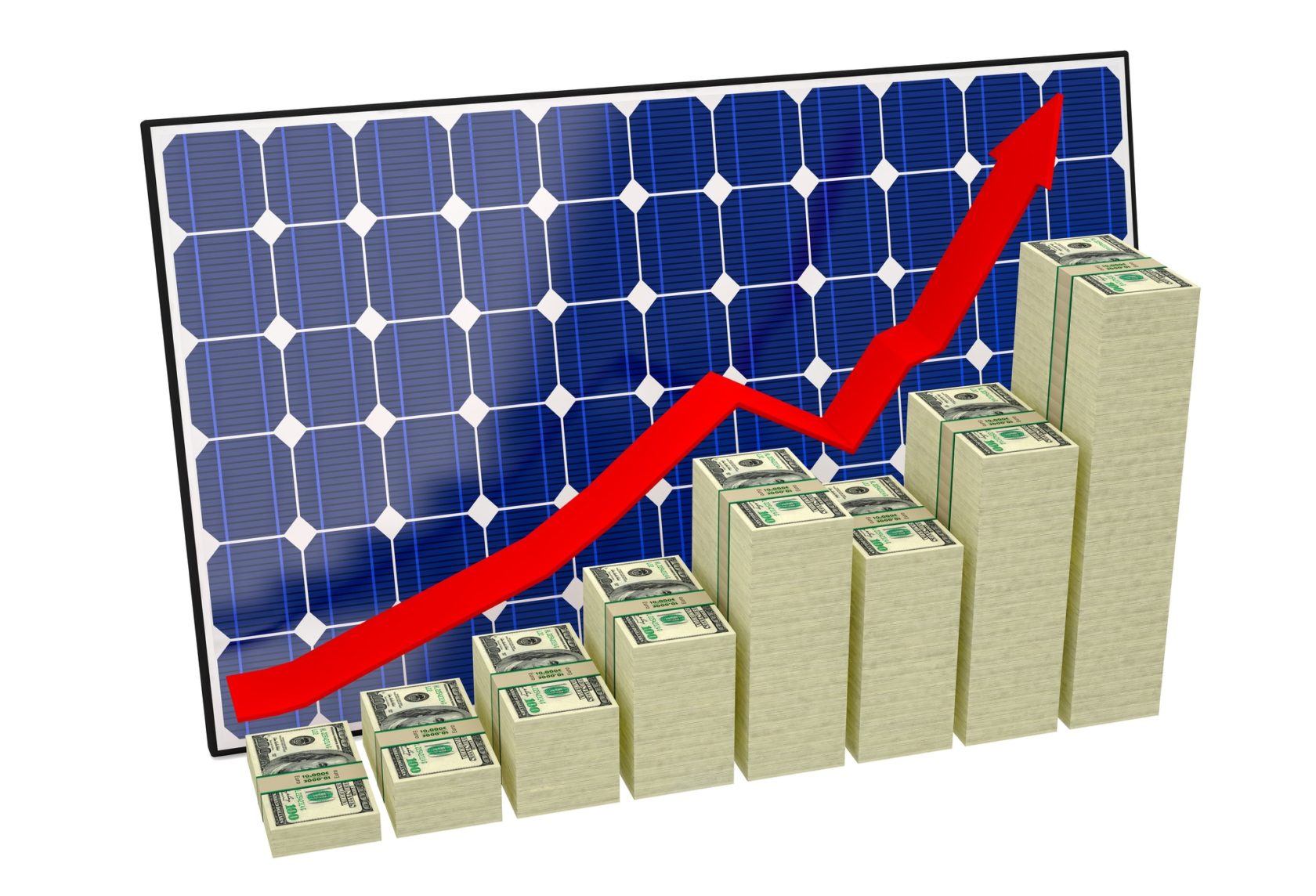 Solarpanel and Banknotes - Increasing Profits Chart