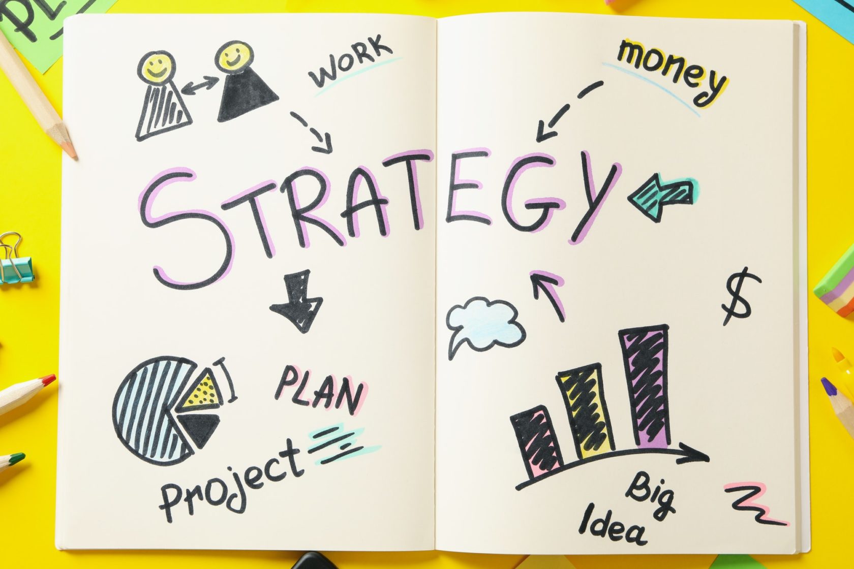Concept of business strategy on yellow background