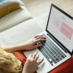 Caucasian woman using computer laptop