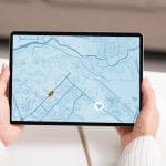 Taxi Service App. Woman Holding Digital Tablet, Tracking Cab Geolocation On Map