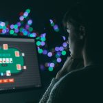 Woman playing online poker