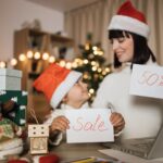Focus on letters with sales inscription on Christmas Eve.