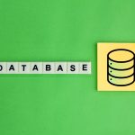 alphabet letters and icons with the word database.