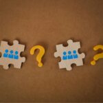 Question marks with staff workers. Job interview, human resources and recruit concept