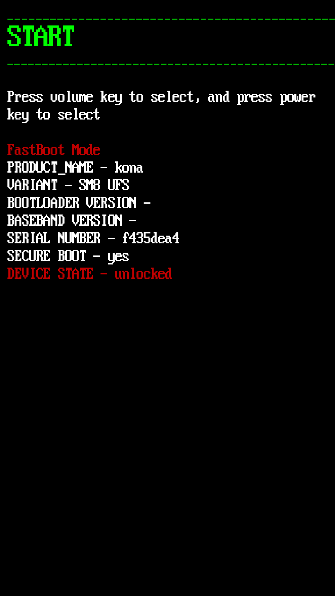 Android fastboot bootloader mode screen