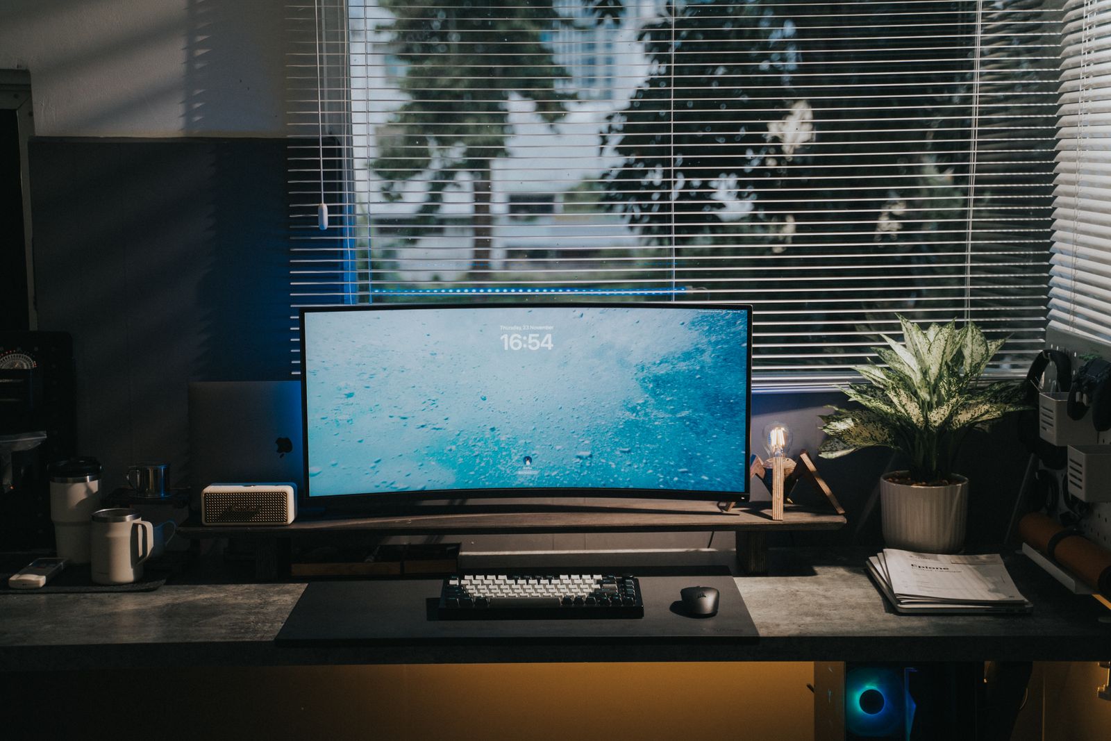 Clean home-office workspace with a computer desk